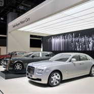 Five Rolls-Royce vehicles in display at the Paris Motor Show