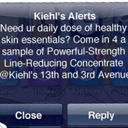 Kiehl's location based SMS alert