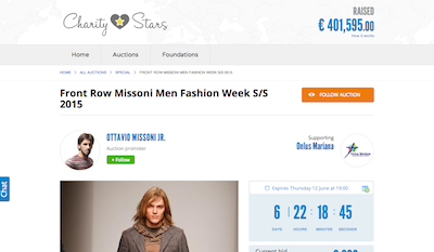 Missoni charity auction bidding page