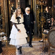 Cara Delevingne with Karl Lagerfeld at Métiers d’Art 