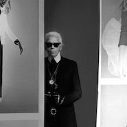 Karl Lagerfeld at the opening of The Little Black Jacket exhibit in São Paulo, Brazil.