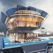 Rendering of the top floors of The Palm Tower, including the rooftop pool, observation deck and restaurant 