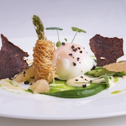 Asparagus specialties with oeuf mollet and pink grapefruit, a new dish offered at The Verandah
