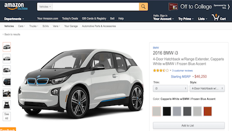 BMW i3 product page on Amazon Vehicles 