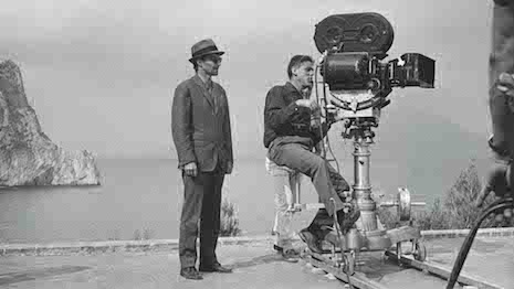 Jean-Luc Godard during the filming of "Le Mepris" in Villa Malaparte in Capri in Italy, by Ghislain Dussart