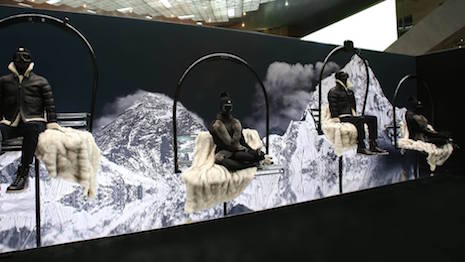 Skier display at Moncler's Hamad International Airport pop-up