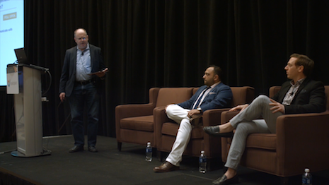 LoyaltyPlant's Jim Steinberg helming a panel at the Restaurant Leadership Conference with Prakash Karamchandani (center), cofounder of Balance Pan-Asian Grille, and Chris Covelli (right), founder and managing partner of #getfried Fry Café 