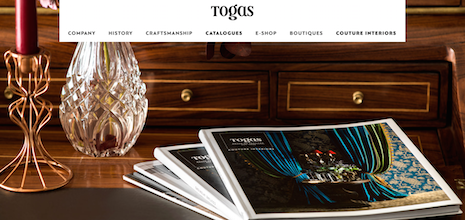 Togas Web site showing catalogs