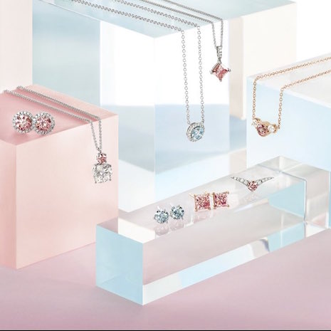 Glittery by association: De Beers' lab-grown diamonds set in earrings and pendants. Image credit: De Beers' Lightbox