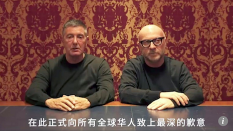 Stefano Gabbana and Domenico Dolce apologizing for their views on China after a backlash over a video campaign and the response to the resulting backlash. Image credit: South China Morning Post