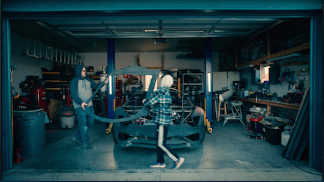 The Backus father and son building a Lamborghini Aventador SV replica from 3D prints. Image courtesy of Lamborghini