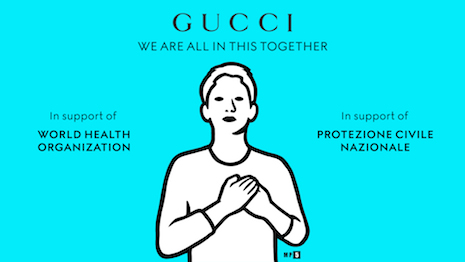 Gucci, like its luxury peers, has put on an enormous show of solidarity and altruism to help health authorities combating the spread of the COVID-19 coronavirus. Image credit: Gucci