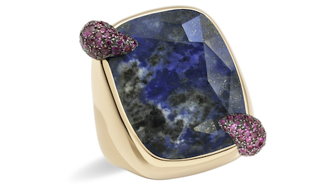 Denim Lapis Lazuli ring in rose gold with lapis lazuli and rubies by Pomellato. Image courtesy of Pomellato