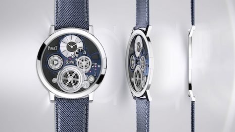The Piaget Altiplano Ultimate Concept, claimed as the thinnest mechanical watch on record, unveiled on the Watches & Wonders Web site. Image credit: Piaget