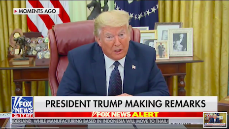 President Trump announcing executive order removing legal shield for social media companies. Image credit: Fox