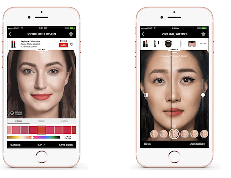 Sephora's Product Try On and Virtual Artist apps. Image credit: Sephora