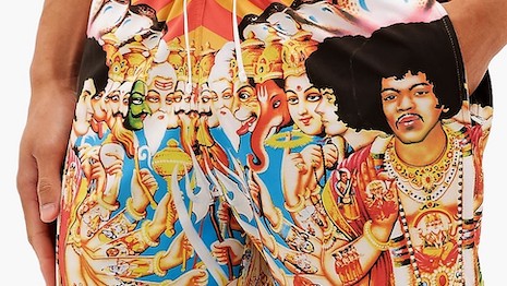 Oh God no: Hindu deities emblazoned across a pair of swimming trunks from Aniri that was withdrawn from MatchesFashion after an objection. Image credit: MatchesFashion, Aniri