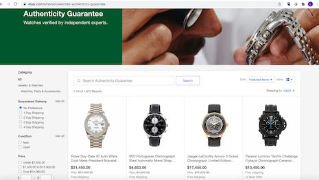 Online marketplace eBay has rolled out physical authentication by third-party experts to allay concerns of watch collectors that the items are the genuine. Counterfeits are a major concern on online platforms as luxury ecommerce grows. Image credit: eBay