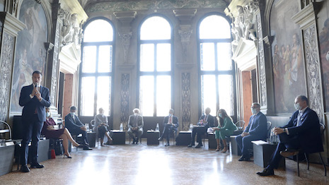 The newly formed Soft Power Club gathers at the Prada Foundation's office in Venice, Italy to host the "Shaping a Sustainable Multilateralism" conference Sept. 1. Photo by Vittorio Zunino Celotto/Getty Images for Fondazione Prada)