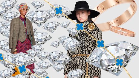 In luxury, the future is female. The jewelry subsegment should see a shift to self-purchasing and impulse purchasing, making branded luxury jewelry shine. Image credit: Shutterstock, Gucci, Cartier and Van Cleef & Arpels