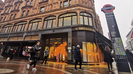 Post-protest photo of damage done to Harrod's