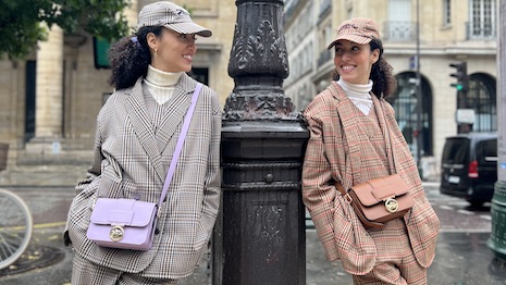The twin Guess Girls, Sarah and Sabrina, are social media darlings tapped by Longchamp to herald its debut on TikTok. Image credit: Longchamp