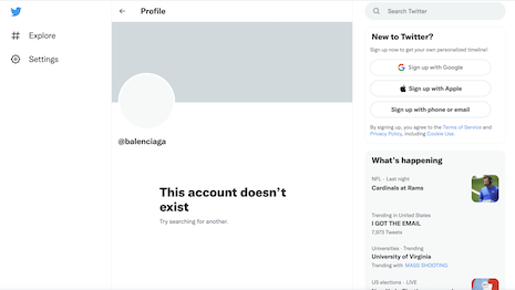 Balenciaga has dropped Twitter from its social portfolio after Elon Musk's takeover of the platform. Image credit: Twitter