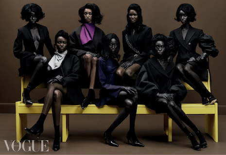 In a British Vogue first, nine African models featured on the cover of the February 2022. Seen in this picture are seven models. Image credit: copyright Rafael Pavarotti, Vogue