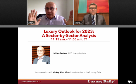 Hosted Jan. 26, Luxury Daily founder and editor in chief Mickey Alam Khan tapped Luxury Institute CEO Milton Pedraza for the luxury business outlook session. Image credit: Luxury Daily