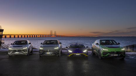 The Øresund Bridge, which connects Denmark and Sweden, served as part of the motorcade.  Image: Lamborghini
