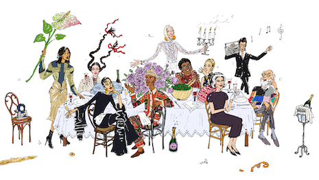 In light of New York Fashion Week, illustrator Joana Avillez is helping the iconic department store commemorate the industry’s top talents today, who “gather” around the dinner table to celebrate New York City. Image courtesy of Bergdorf Goodman