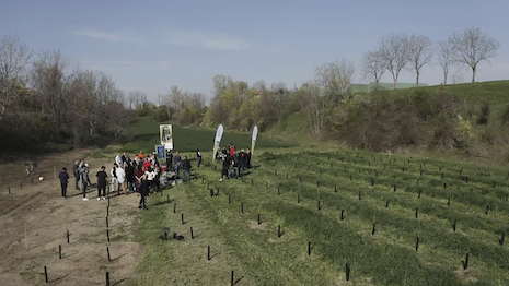 This latest launch of Bosco Ferrari, which aims to restore 30 hectares of native flora in Modena Province, takes place in Tabina Quarry an area of Po Valley which has been confiscated from criminal organizations. Image credit: Ferrari