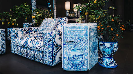 Called Blu Mediterraneo, the new line created in collaboration between the fashion house and home appliance company will take over the clothing label’s Milan storefront. Image credit: Dolce & Gabbana