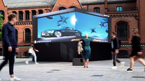 Mercedes-Benz is engaging with consumers based in Hamburg via an interactive 3D billboard. Image credit: Mercedes-Benz