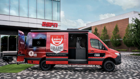 For the first season of the new podcast, the mobile studio is hitting the road, landing at college football events around the U.S. to engage with fans. Image credit: Mercedes-Benz