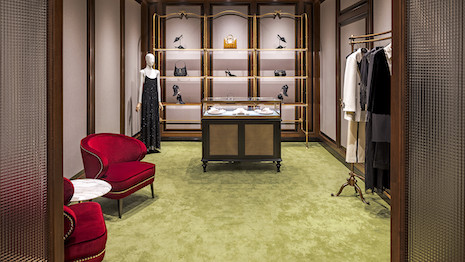 This elevated shopping experience is complemented by the interior design of the store, which references details from various collections. Image courtesy of Gucci