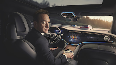 Mr. Macfadyen stars alongside Mr. Federer in the latest campaign, each showcasing the versatility of electric mobility. Image credit: Mercedes-Benz