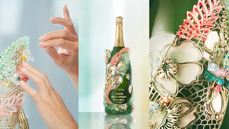 “Ode à la Nature - Libellule” is seen on the Perrier-Jouët Belle Époque 2008 vintage, defined by light and fruity aromas, and a mineral finish. Image credit: Perrier-Jouët