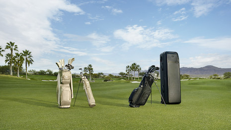 The new collection features durable items including golf bags that feature USB-C charging ports, cooler pockets and personalizable patches. Image credit: Tumi