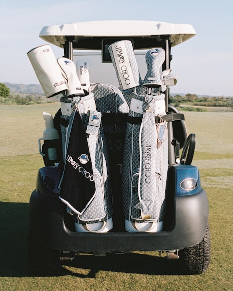 The collaborative golf bags are dual-branded. Image credit: Jimmy Choo