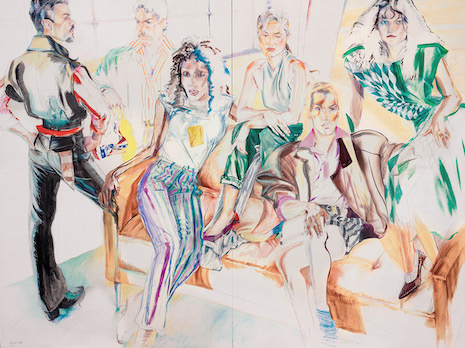 American artist Drake Carr’s completed artwork considers the forms of six unique individuals who, as a group, present a strong sartorial image. Image courtesy of Versace